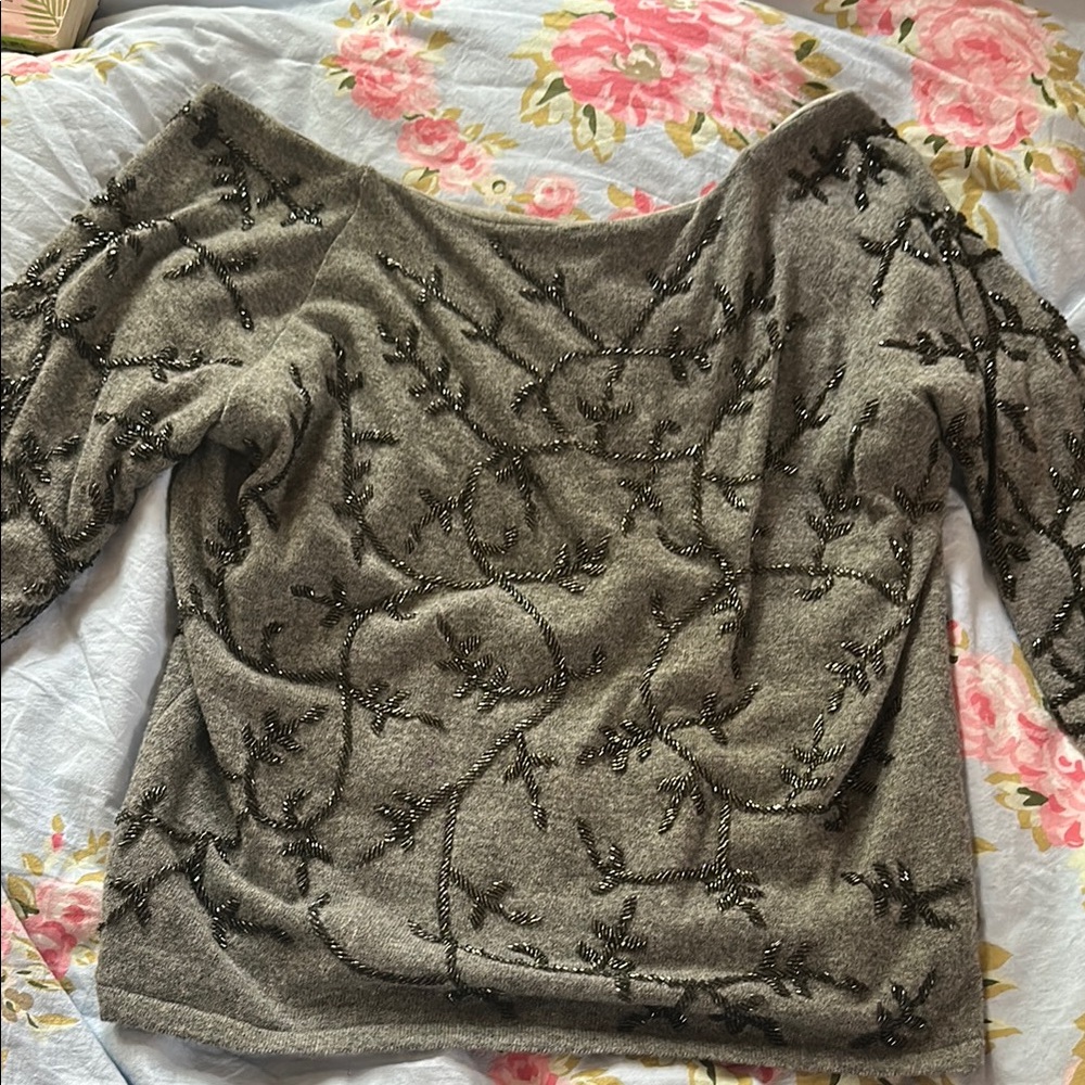 Zara Embellished Gray Sweater size large